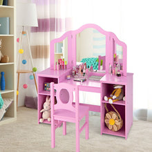 Load image into Gallery viewer, Kids Makeup Desk and Chair Set with Tri-Folding Detachable Mirror

