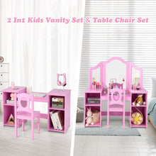 Load image into Gallery viewer, Kids Makeup Desk and Chair Set with Tri-Folding Detachable Mirror
