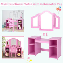 Load image into Gallery viewer, Kids Makeup Desk and Chair Set with Tri-Folding Detachable Mirror
