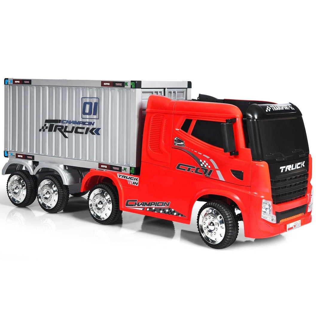 12V Ride-On Semi-Truck with Container for Kids of 3-8 Year Old