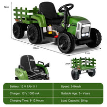 Load image into Gallery viewer, 12V Kids Ride On Tractor with Trailer Music and LED Lights
