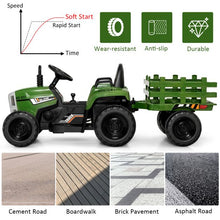 Load image into Gallery viewer, 12V Kids Ride On Tractor with Trailer Music and LED Lights
