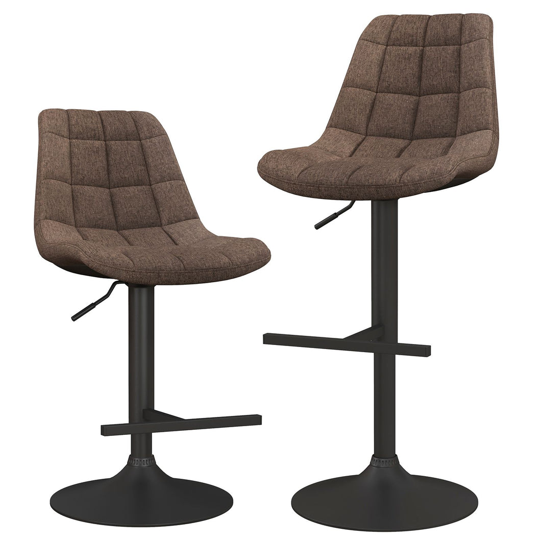 Upholstered Height Adjustable Bar Stools Set of 2 with Fabric Backrest