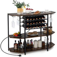 Load image into Gallery viewer, Wine Bar Cabinet 3-Tier Wine Rack with Shelves and Glass Holders
