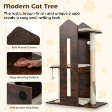 Load image into Gallery viewer, Wooden Cat Activity Center with Sisal Scratching Posts and Hanging Balls
