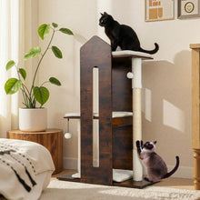 Load image into Gallery viewer, Wooden Cat Activity Center with Sisal Scratching Posts and Hanging Balls
