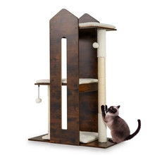 Load image into Gallery viewer, Wooden Cat Activity Center with Sisal Scratching Posts and Hanging Balls

