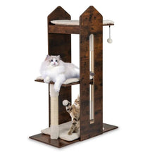 Load image into Gallery viewer, Wooden Cat Activity Center with Sisal Scratching Posts and Hanging Balls
