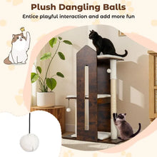 Load image into Gallery viewer, Wooden Cat Activity Center with Sisal Scratching Posts and Hanging Balls
