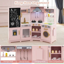 Load image into Gallery viewer, Corner Wooden Play Kitchen with Lights Sounds Toy Kitchen Playset
