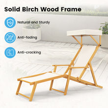 Load image into Gallery viewer, 2PCS Birch Wood Chaise Lounge Chair with Adjustable Canopy Reclining Backrest and Footrest
