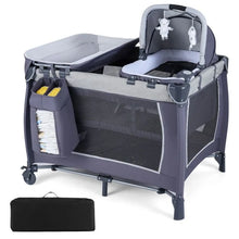Load image into Gallery viewer, Foldable Pack and Play Portable Baby Playard with Rocking Bassinet and Diaper Changing Table
