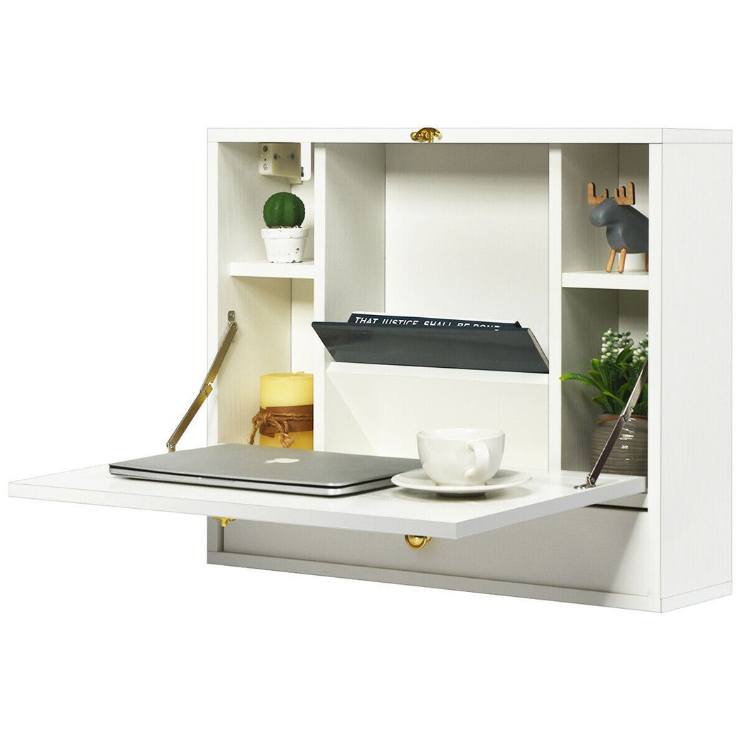 Wall Mounted Wooden Cabinet with Drop Down Desk
