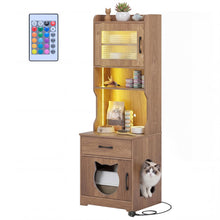 Load image into Gallery viewer, Wooden Cat House with Adjustable LED Light, Charging Station, Storage Shelves, Drawer
