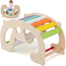 Load image into Gallery viewer, Kids Climbing Frame, Toddler Rocking Horse with Backrest &amp; Seat, Indoor Wooden Arch Climber for 1+ Years Old Boys Girls
