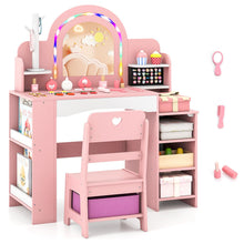 Load image into Gallery viewer, Kids Vanity Desk with Mirror and Open Storage Shelves
