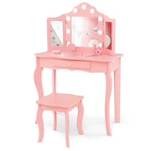 Load image into Gallery viewer, Kids Vanity Table and Stool Set, 2-in-1 Children Dressing Table
