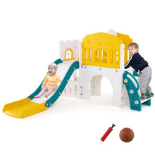 Load image into Gallery viewer, 9 in 1 Toddler Slide L Shaped Kids Slide and Climber Playset with Basketball Hoop
