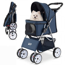Load image into Gallery viewer, Pet Stroller, 4 Wheels Foldable Dog Pushchair Cat Pram with Adjustable Canopy
