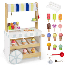 Load image into Gallery viewer, Kids Ice Cream Cart, 2 in 1 Wooden Grocery Store Playset
