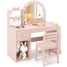 Load image into Gallery viewer, Kids Vanity Table and Chair Set, Children Study Desk with Lighted Mirror

