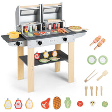 Load image into Gallery viewer, Kids BBQ Grill Playset, Wooden Toy Kitchen with Flip-Top Grill Covers
