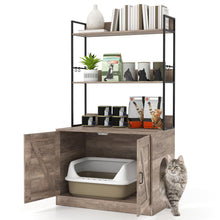 Load image into Gallery viewer, Modern Cat Litter Box Enclosure Cabinet with 3-Tier Shelves Metal Frame

