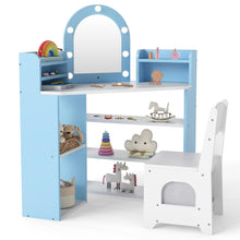 Load image into Gallery viewer, Corner Dressing Table with Lighted Mirror for Playroom Bedroom
