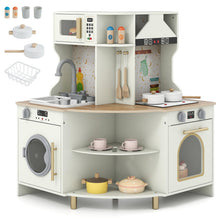 Load image into Gallery viewer, Wooden Corner Kitchen Playset with Working Faucet and Realist Sounds
