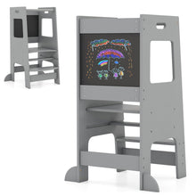Load image into Gallery viewer, Kids Step Stool, Toddler Kitchen Helper Stand Baby Tower with Adjustable Height, Safety Rail &amp; Chalkboard
