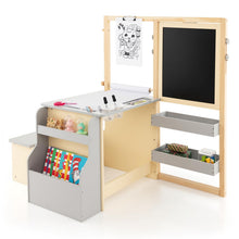 Load image into Gallery viewer, Kids Art Easel Table and Bench Set with Adjustable Easel and Bookshelf
