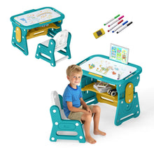 Load image into Gallery viewer, Kids Table and Chair Set with Tiltable Whiteboard and Book Stand
