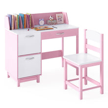 Load image into Gallery viewer, Kid's Study Desk and Chair Set with Deep Drawer and Enclosed Cabinets
