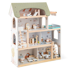 Load image into Gallery viewer, Wooden Dollhouse with 33 PCS Furniture Accessories for Girls and Boys
