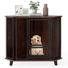 Load image into Gallery viewer, Corner Dog Crate Metal Frame Dog Cage with Feeding Door and Lockable Door
