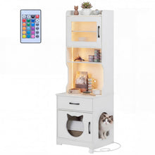 Load image into Gallery viewer, Wooden Cat House with Adjustable LED Light, Charging Station, Storage Shelves, Drawer
