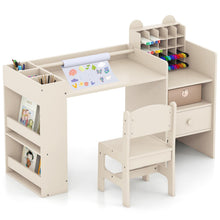 Load image into Gallery viewer, Wooden Toddler Craft Desk with Removable Paper Roll Holder &amp; Cubby Cabinet
