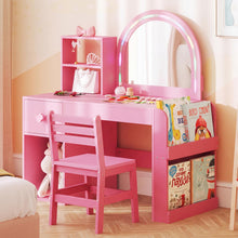 Load image into Gallery viewer, Kids Vanity Table and Chair Set, Children Study Desk with Lighted Mirror
