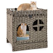Load image into Gallery viewer, Foldable 2-tier Rattan Cat Litter Box Enclosure with Litter Mat
