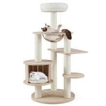 Load image into Gallery viewer, 132cm Tall Wooden Cat Tree Solid Plywood Kitten Tower with Space Capsule
