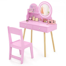 Load image into Gallery viewer, Kids Vanity Table and Chair with 2-Color LED Lighted Mirror
