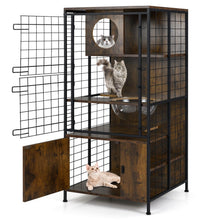 Load image into Gallery viewer, Multi-level Cat Cabinet Cage Metal Frame with Cat Bowel and Cabinet
