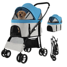 Load image into Gallery viewer, Foldable Pet Stroller with 4-Level Adjustable Canopy and Storage Basket
