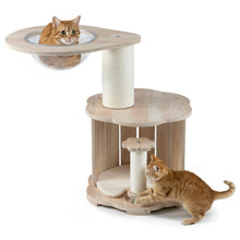 Load image into Gallery viewer, Wooden Cat Tree 3-Level Cute Kitten Tower with Condo Space Capsule Scratching Posts
