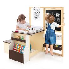 Load image into Gallery viewer, Kids Art Easel Table and Bench Set with Adjustable Easel and Bookshelf
