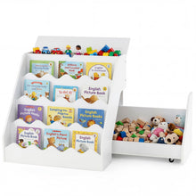 Load image into Gallery viewer, Kids Bookshelf, Wooden Toddler Book Toy Storage Organizer with Rolling Drawer Cart
