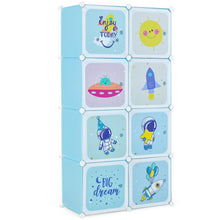 Load image into Gallery viewer, Cartoon Clothes Closet, Portable Kids Wardrobe with Hanging Section( 8 Cubes Space: 74 x 36 x 144cm)
