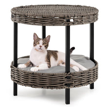 Load image into Gallery viewer, 2-tier Rattan Cat Nest Wicker Kitten House Indoor and Outdoor Elevated Pet Shelter
