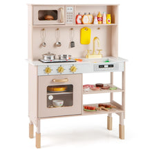 Load image into Gallery viewer, Wooden Kids Kitchen, Height Adjustable Toy Kitchen with Stoves, Microwave, Oven, Storage Shelves
