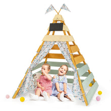 Load image into Gallery viewer, Large Teepee Tent, Wooden Play Tent with Removable Chalkboard, Washable Flags and Door Curtains
